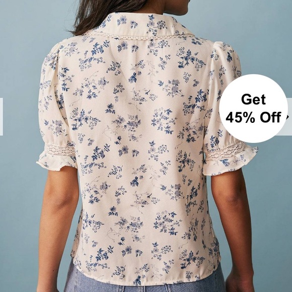 NWT Rihoas The Lace Spliced Pleated Floral Shirt size Small - Picture 10 of 11